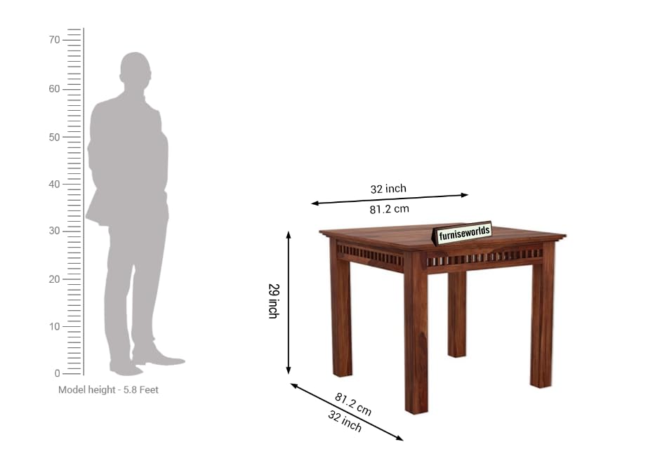 Image of Sheesham Wood 2 Seater Dining Table with Cushion Chair 2 Seater Wooden Dining Room Set Dinner Table Furniture for Living Room Home Restaurant 32x32x29 inch