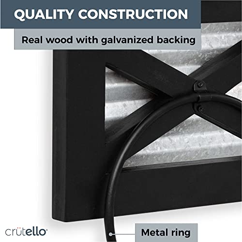Crutello Rustic Hand Towel Ring For Bathroom With Galvanized Backing- Wall Mounted Bathroom Hand Towel Holder - Black Wood & Black Metal Ring, Farmhouse Decor #TOP4