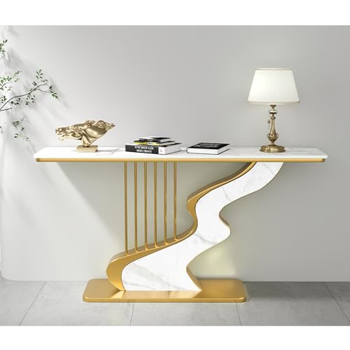 狭いコンソールテーブル、ソファ後ろの金属製ベースの廊下用テーブル、リビングルーム用の厚みのあるカウンタートップ付き豪華なポーチデスク(Gold C,120x30x80cm)
