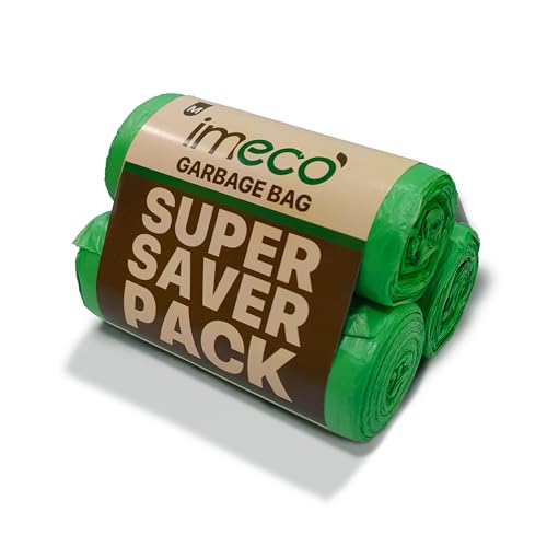 Image of IMECO Eco Garbage Bags | 90 Pcs | Medium - 19 x 21 Inches | 30 Pcs x 3 Rolls | Green | Biodegradable Dustbin /Trash Bags with Detachable Drawstrings | Perfect for Dry & Wet Waste