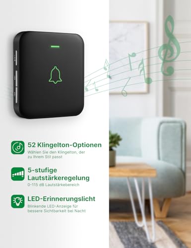 AVANTEK Kabellose Türklingel Batteriebetrieben, Mini Funkklingel 300M mit 2 Empfänger, IP55 Wasserdicht Elektronische Türglocken… – Ansicht 4