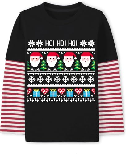 Image of Toddler Boy Girl Christmas T-Shirt Stripe Long Sleeve Tees Ugly Xmas Santa Claus Tops 2-7 Years