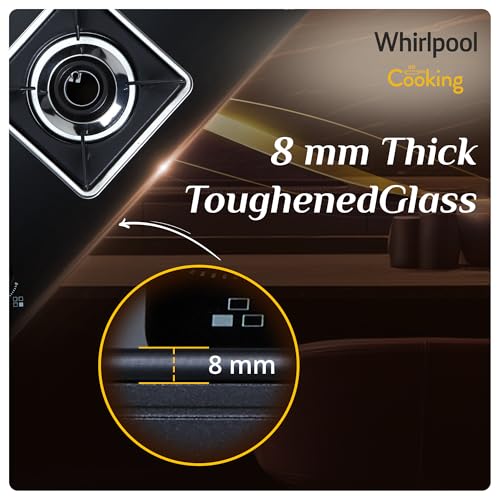 Whirlpool 70cm 4 Burner Auto Ignition Gas Stove | SABAF Brass Burners & Valves | 8mm Thick Toughened Black Glass | 10-Year Burner & Valve and... - Image 7
