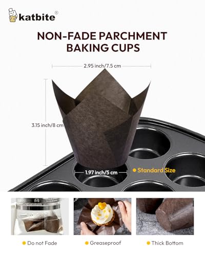 image for Katbite Tulip Cupcake Liners 200PCS, Muffin Baking Cupcake Liners Hold