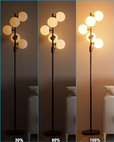 Image of Lightdot Dimmable (Brightness Adjustable) Globe Floor Lamp, Black Retro Standing Lamps with 5x3000K G9 Bulbs Included, Mid Century Modern Floor Lamp for Living Room /Bedroom /Sofa Beside /Corner Decor