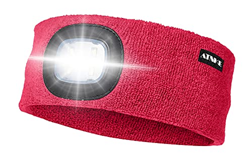 ATNKE LED Beleuchtetes Stirnband, Wiederaufladbare USB Lauf Stirnbänder mit Licht Extrem Heller 4 LED Lampe Winter Warme Stirnlampe für… – Ansicht 1