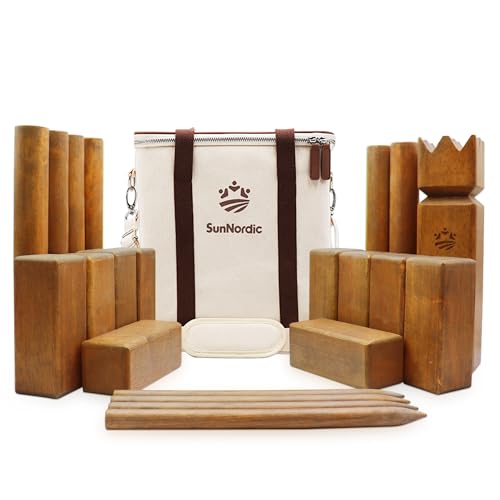 SunNordic Rubber Wood Kubb Yard Game Set with Carry Bag