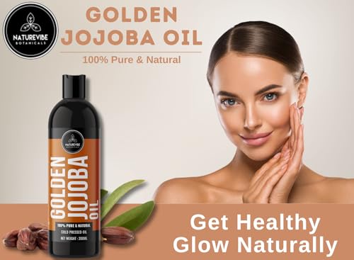 Image of Naturevibe Botanicals Golden Jojoba Oil 200ml | Pure Jojoba Oil for Face, Hair & Body Massage with Vitamin E | Natural & Unrefined For Men & Women