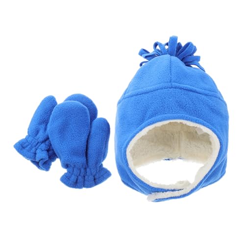 ROMISBABA 1 Juego Gorro para Gorro Recién Nacido Gorro De Aviador para Bebé Guantes Calientes para Bebés Gorros con Orejeras para Bebe Sombrero con Orejeras para Bebé Blue Algodón