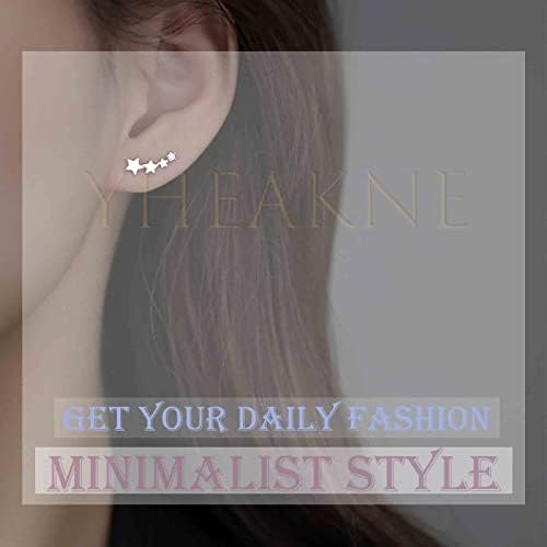 Yheakne Boho Rhinestone Star Ear Climber Earrings Silver Cluster Star Earrings Minimal Crawler Earrings Vintage Studs Earrings Jewelry for Women and Girls