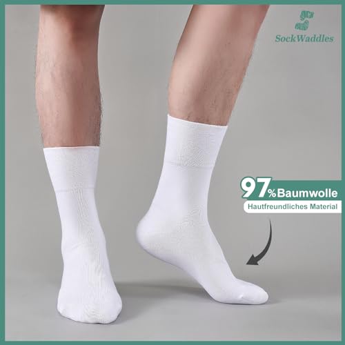 SockWaddles SockWaddles 6 Paar Diabetikersocken ohne Gummibund & ohne Naht 97% Baumwolle, Diabetiker Socken mit Komfortbund Hautfreundlich & Atmungsaktiv baumwollsocken für Damen Herren Weiß 43-46 - Funktionsansicht 5 | TV | Video | Foto