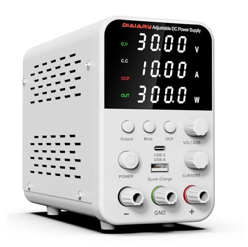DC Power Supply Variable, 30V 10A Bench Supply With Encoder Knob, 4-Digits Display, Adjustable Regulated Lab Supply With 5V 3.6A USB & Type-C Quick-Charge, Output Switch