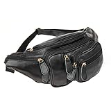 Polare Men's Natural Leather Fanny Pack Waist Bag Black Large