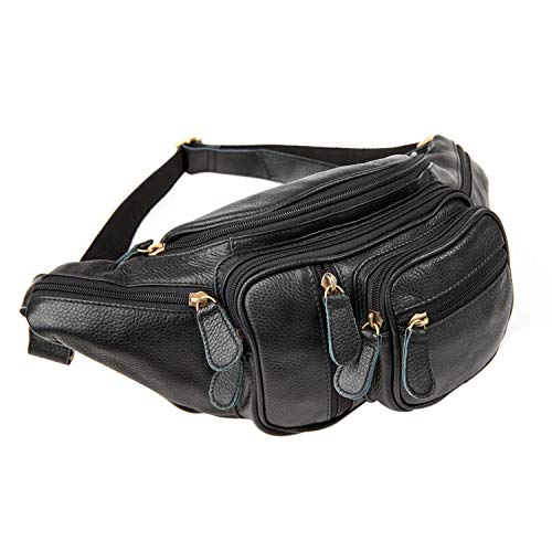 Polare Cowhide Leather Fanny Pack Pouch Waist Bag Black Large