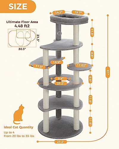 Árbol para gatos PETEPELA 61 pulgadas con postes para rascar miniatura 5