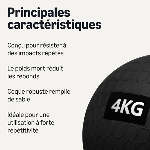 Amazon Basics Médecine Ball pour entraînement Sportif, 4 kg, Noir – vue 2