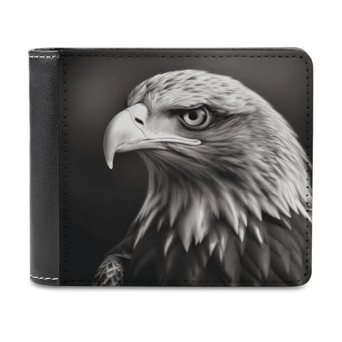 Image of VstaDank Mens Eagle Black And White Wallets Novelty PU Leather Wallet Extra Capacity Bifold Wallet with Multiple Card Slots