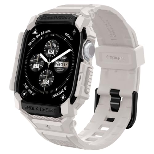 spigen rugged armor pro designed for apple watch series 10 46mm case with band protective tpu cover with strap (2024) - dune beige series10