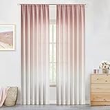 Vision Home Pink Ombre Semi Sheer Window Curtains Linen Textured Gradient Light Filtering Curtains 95 inch Two Tones Rod Pocket Drapes for Living Room Bedroom Cream White to Blush 50