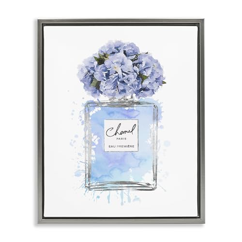 Image of Blue Flowers Perfume Bottle Glam, 24 x 30 Inch Canvas in Floater Frame | Stupell Industries . By Amanda Greenwood . Ready to hang once unboxed . Made in USA