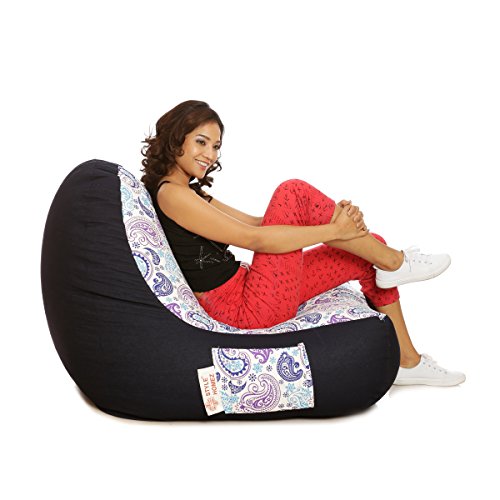 Image of Style Homez Urban Design Denim Canvas Paisley Printed Bean BagXXL Size Filled with Beans Fillers