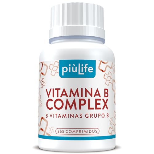 Vitamina B Complex 365 Comprimidos PiùLife, 1 Año De Complejo B Completo Con Vitamina B1, B2, B3 Niacina, B5, B6, B7 Biotina, B9 Acido Folico Y B12, Energía, Vitaminas Para El Cansancio, Vegano