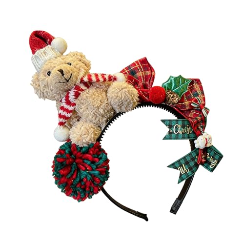 Doqeou Diadema de Navidad | Diadema con diseño de oso para días festivos – Accesorio de Navidad para niños, para adolescentes, mujeres, fiestas de disfraces, fiestas de cumpleaños, accesorios de