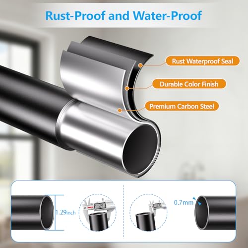 Image of FADOTY Tension Curtain Rods No Drilling, Extra Long Tension Rod 41-139 Inch, Heavy Duty Shower Curtain Rod for Outdoor Patio Bathroom Windows Room Divider, Adjustable, Anti-Slip, No Rust, Black
