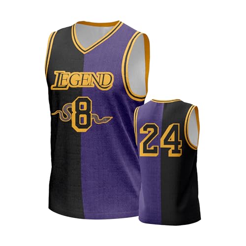 Men's Legend 8 24 Basketball Jersey Printed Classic 90S Hip Hop Mesh Basketball Training Uniform Fans Gift Black and Purple XL