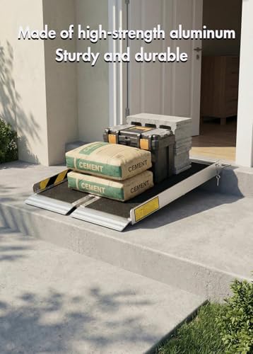 Image of 2FT Portable Wheelchair Ramp, Folding Non-Slip Aluminum Ramp for Home