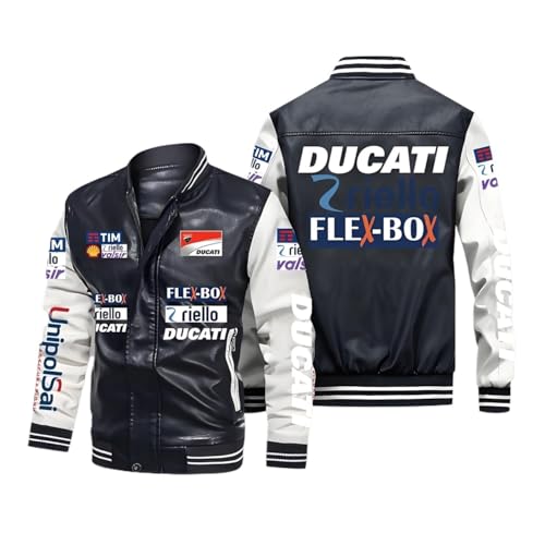 QATOBI Chaqueta Moto Hombre DU.CA.Ti, Cazadora de Béisbol Impermeable a Prueba de Viento, Chaqueta Piel Moto con Cuello, PU Piel(Black,3XL)