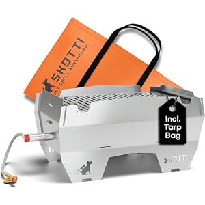 SKOTTI Portable Gas Grill Compact Collapsible Stainless Steel BBQ for Camping Overlanding Backpacking Tailgating Versatile Flatpack Design Works with Propane Wood Charcoal