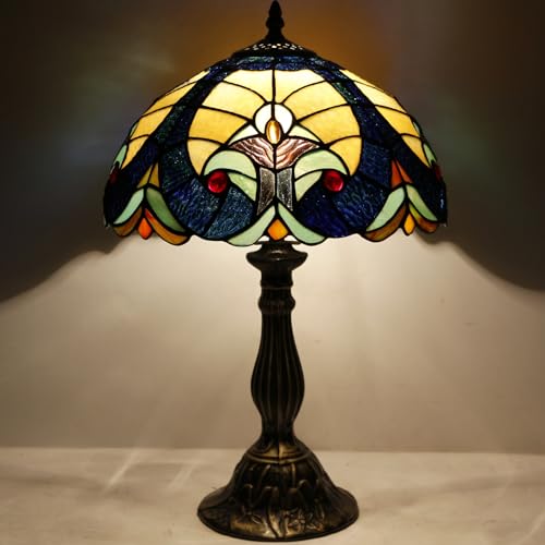 Image of WERFACTORY Tiffany Style Lamp Stained Glass Bedside Table Lamp 18 Inch Tall