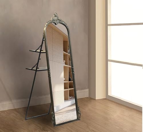 Image of Full Length Mirror with Ornate Frame Tall Standing Floor Mirror for Bedroom, Dressing Room & Living Room (Vintage Brass (with Stand))