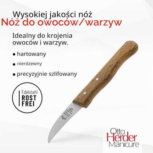 OTTO HERDER Solingen nóż do warzyw, 15 cm, nierdzewny, z drewnianym uchwytem z drewna bukowego, nóż kuchenny z zakrzywionym ostrzem 5,5 cm, nóż do obierania z dzióbkiem