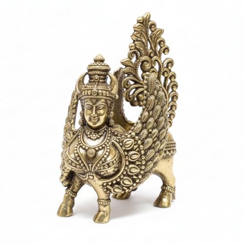 Image of eCraftIndia Golden Brass Kamdhenu Cow Idol for Home Decor Living Room Animal Figurine Cow Statue Gift for Diwali Housewarming Birthday
