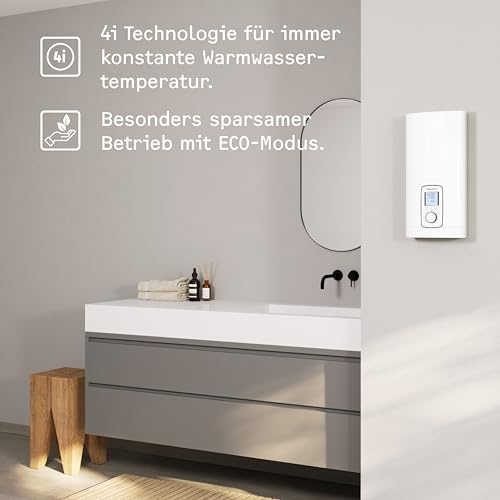 STIEBEL ELTRON Vollelektronischer Durchlauferhitzer DHE 27 kW, immer gradgenaue Wunschtemperatur, ECO-Modus, Multifunktionsdisplay, 2 Memory Tasten, Wellness-Programme, 202657