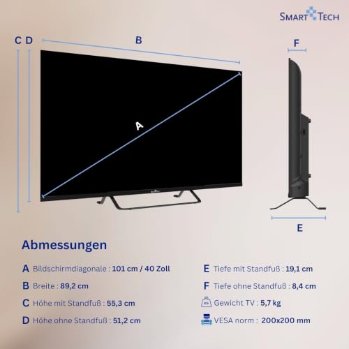 Smart Tech 40QV02V QLED Fernseher 40 Zoll VIDAA Smart TV Full HD Auflösung – Ansicht 3