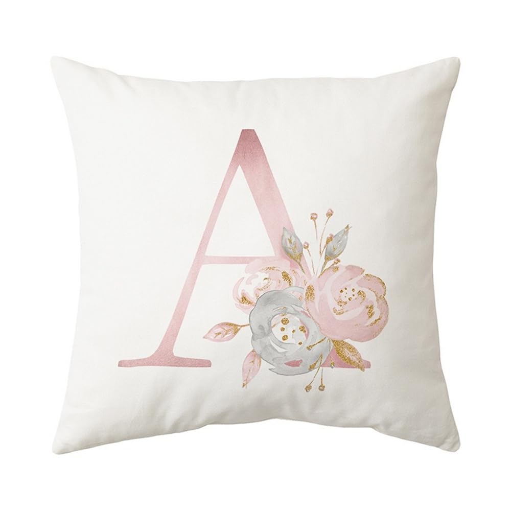 PRK 14 White Cushion Covers - Letter A Pillow Case, Cute Floral Alphabet Decorative Throw Square Protectors for Sofa, Couch, Bedroom, Chair - 45cm x 45cm โ image 1