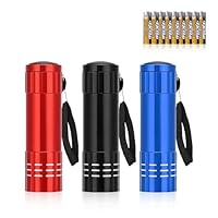 Flintronic 3 Pack LED Small Torch, Small Pocket Flashlight with 9 LEDs, Aluminium Kids Torches, with Lanyard, Super Bright, for Kids Adult Camping Hiking Outdoor Gifts, Batteries Included