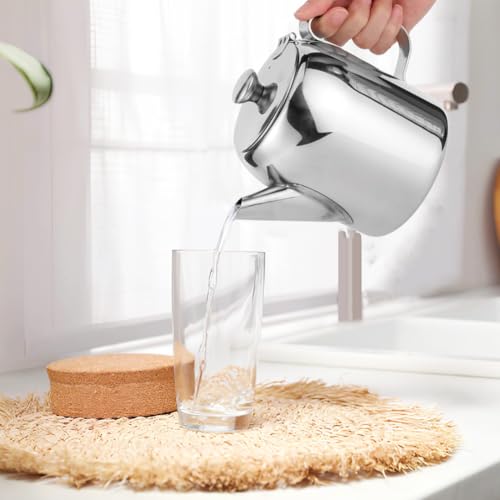 Leopacat Teekanne Edelstahl, Teapot Stainless Steel Tea Kettle Mirror, Edelstahl Teekanne, Langlebiges Kaffeekanne Kaltwasserkrug Wasserkocher Teekessel Teebereiter mit Kurzem Auslauf – Bild 3