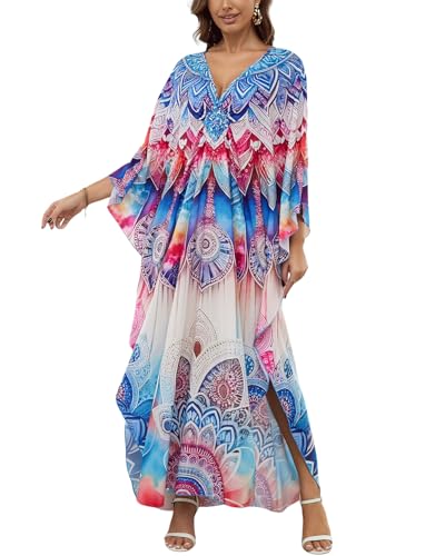 Image of KECVOT Kaftan Dresses for Women Plus Size Batwing Sleeve Caftans Long Bathing Suit Cover Up Maxi Beach Dress Loungewear