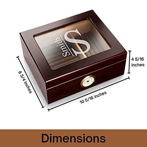 Personalized Humidor Cigar Wooden Box (Stamped Design) - Case Storage for 50 Cigars and with Humidifier, Engraved with Monogram - Birthday and Christmas Gift for Him, Dad, Boyfriend, Grandpa - Image 4
