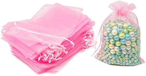 Honbay 50-Pack Pink Heart Organza Bags - Drawstring Gift Bags For Parties & Weddings