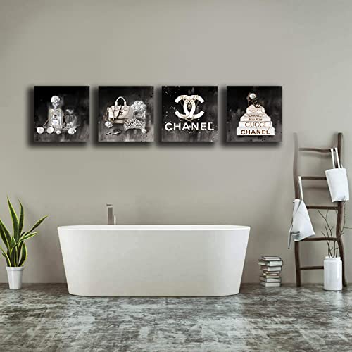 Image of Meetdeceny Fashion Wall Art for Living Room-Black And White Wall Art Decor for Women Girls Room-High Heel Rose Canvas Prints - 14 inchx 14 inchx 4 Panel Bedroom Modern Artwork Ready to Hang