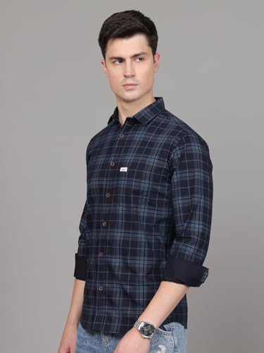Image of Majestic Man Stylish Slim Fit Cotton Spread Collar Checked Casual Shirt