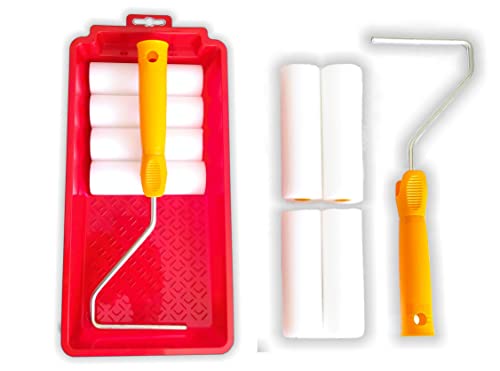 Quercos Kit Rodillo Espuma 11 cm con Bandeja – 4 Recambios Poro 0 para Esmalte al Agua, Barniz y Pintura en Metal o Madera