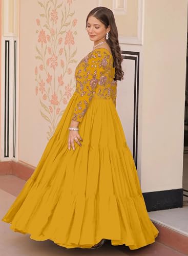Image of FOXDX Womens Faux Georgette Sequence Embroidered Ankle Length Anarkali Gown for Women| Festival | Trending |