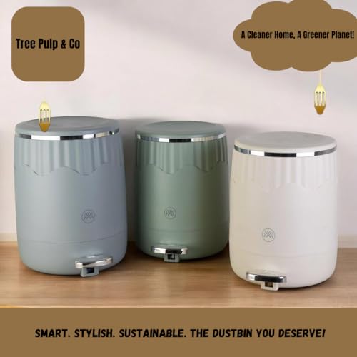 Image of TREE PULP & CO Stylish & Durable Dustbin for Home, Office & Bathroom - Premium Trash Can for Kitchen, Living Room & Workspace - Reinforced, Lightweight & Deformation - Resistant (Grey)