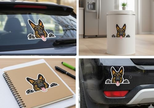 Image of AK- German Shepherd Decal - Funny Peeking Smiling Dog Bumper Sticker for Car | Laptop | Van | Trucks | Motorcycle | Bumper | Window Any Smooth Surface Size: 5 inch